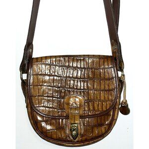 Rare Dooney & Bourke Purse Leather Saddle Bag Brown Flap Crossbody Turn Key Vtg